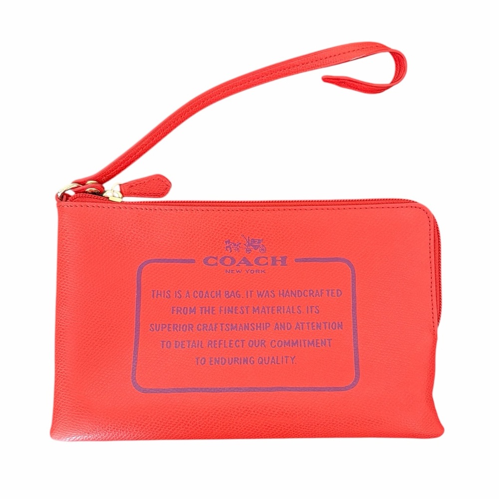 Coach coated canvas pouch‎ wallet bag coral orange red logo travel causal work